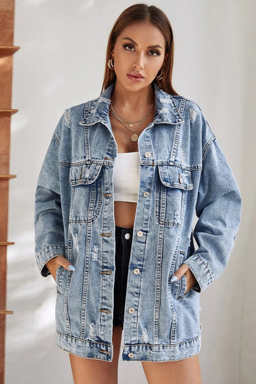 Woochic veste pour femmes en jean déchiré lâche bleu1 XS
